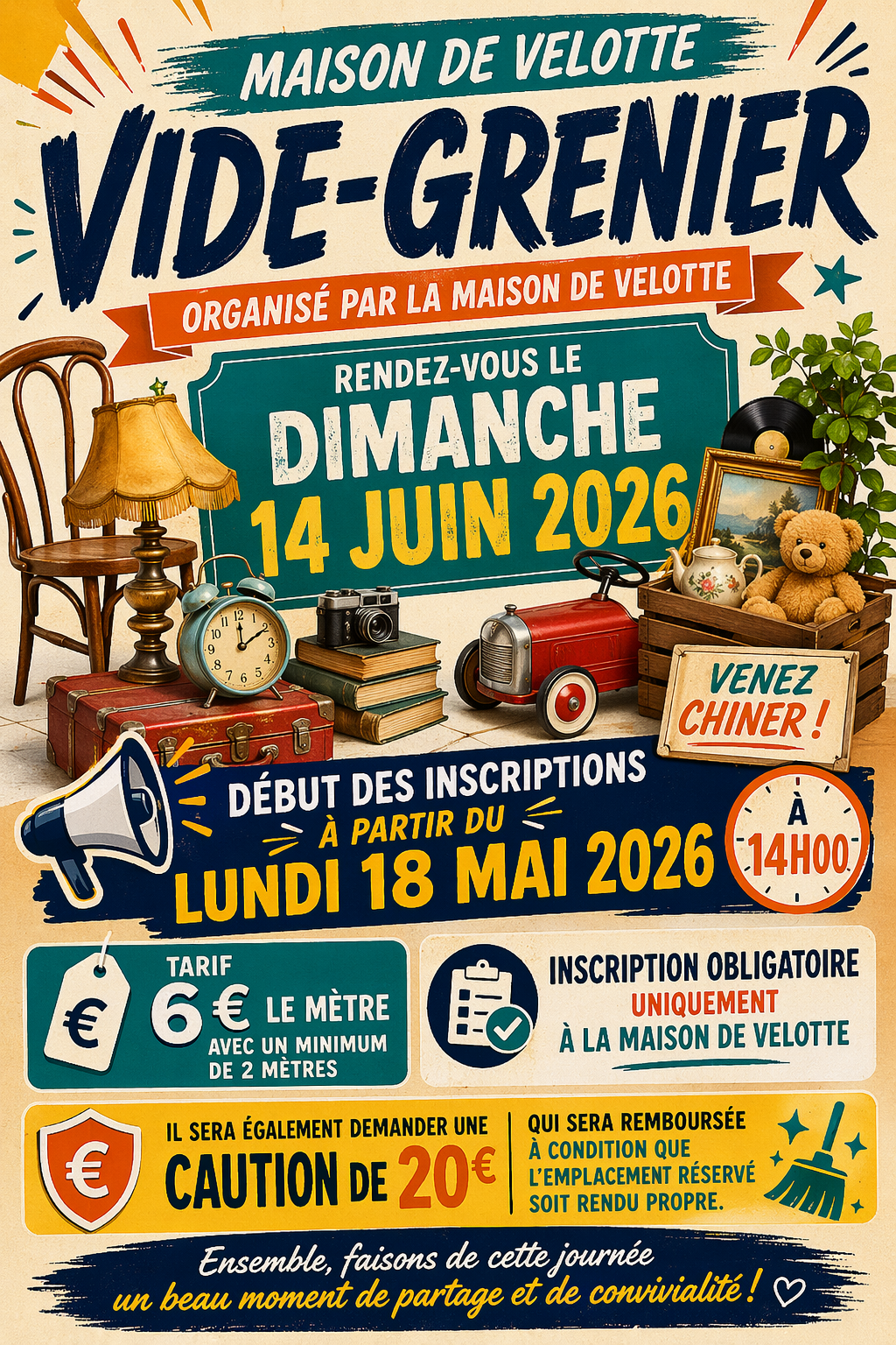 Réservations pour le vide-grenier du dimanche 14 juin 2026